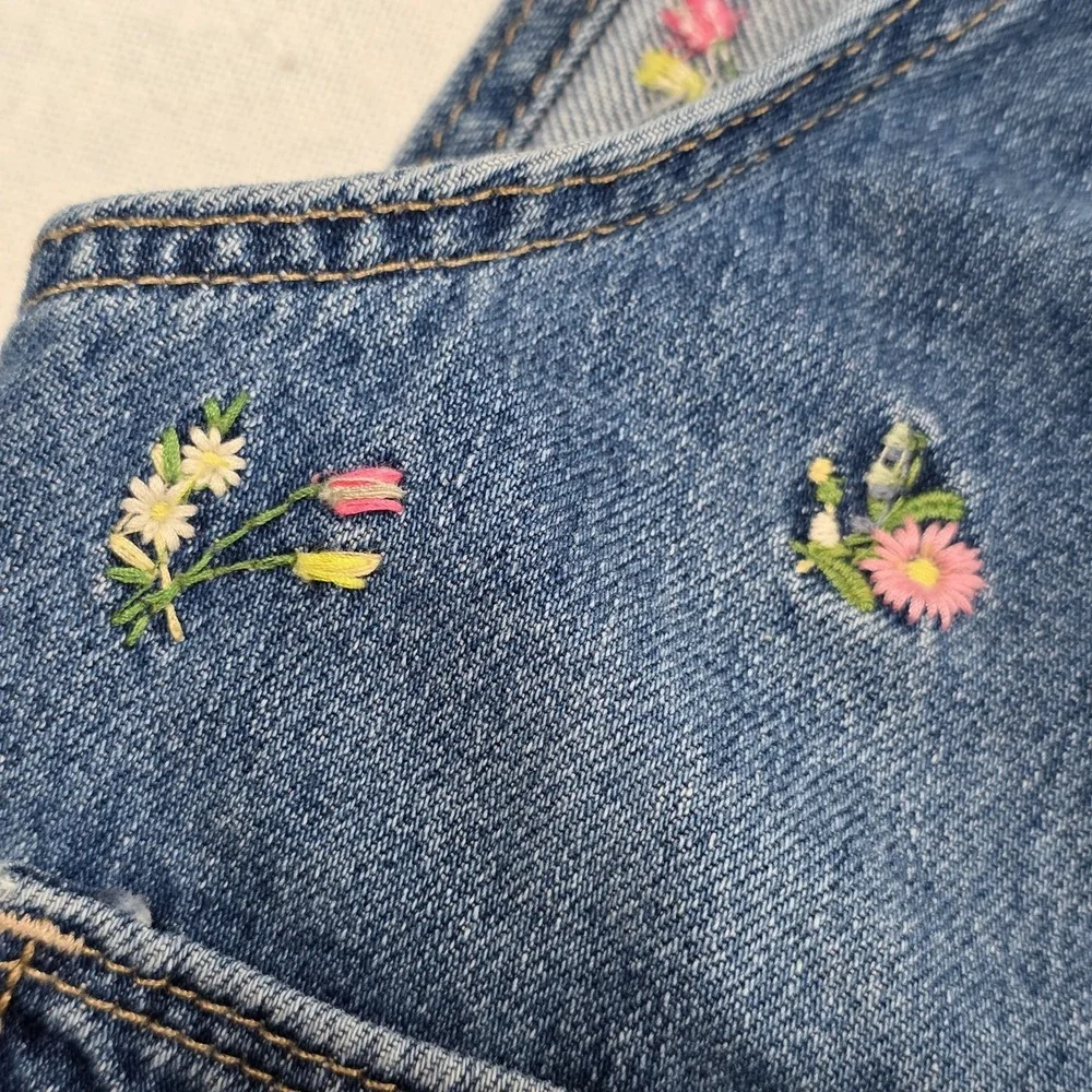 Gap‎ Kids Embroidered Denim Short Overalls Girls Size 18-24M  Blue